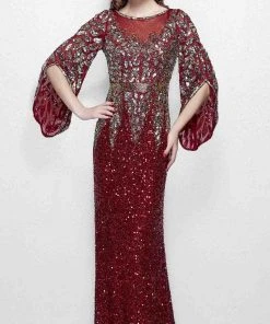 Primavera Couture - Stunning Two-Tone Sequin Embellished Long Gown With Batwing Sleeves 1424