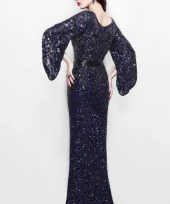 Primavera Couture - Stunning Two-Tone Sequin Embellished Long Gown With Batwing Sleeves 1424
