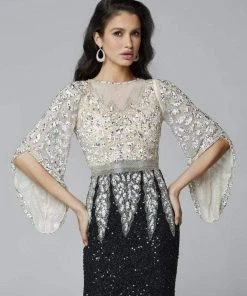 Primavera Couture - Stunning Two-Tone Sequin Embellished Long Gown With Batwing Sleeves 1424