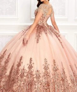 Princesa By Ariana Vara - PR22026 Short Sleeve Beaded Ball Gown