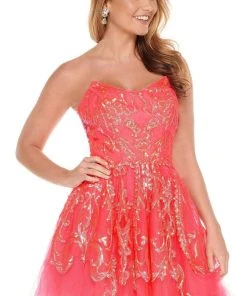 Rachel Allan - 40030 Strapless Scoop Neck Sequin Ornate Cocktail Dress