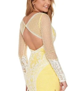Rachel Allan - 40041 Contrast Lace Long Sleeve Cutout Back Dress 9 Rachel Allan - 40041 Contrast Lace Long Sleeve Cutout Back Dress