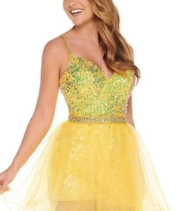 Rachel Allan - 40053 Sequined Strappy Cutout Back Romper With Skirt