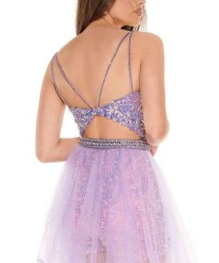 Rachel Allan - 40053 Sequined Strappy Cutout Back Romper With Skirt