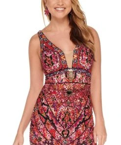 Rachel Allan - 40056 Plunging Multi-Beaded Sheath Dress