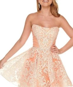 Rachel Allan - 40062 Strapless Glitter Print A-Line Dress