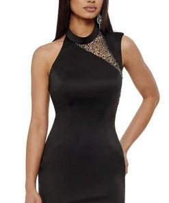 Rachel Allan - 40087 Embellished High Neck Fitted Dress