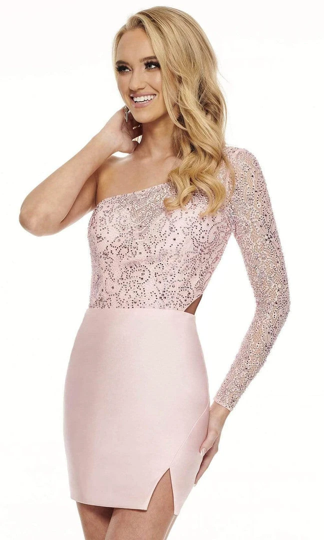 Rachel Allan - 40091 Beaded Asymmetric Neck Fitted Dress 3 Rachel Allan - 40091 Beaded Asymmetric Neck Fitted Dress