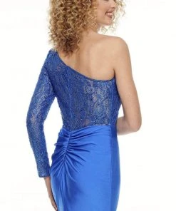 Rachel Allan - 40091 Beaded Asymmetric Neck Fitted Dress 13 Rachel Allan - 40091 Beaded Asymmetric Neck Fitted Dress