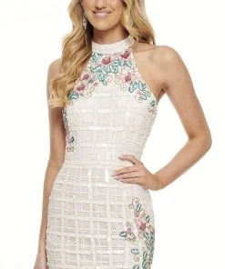 Rachel Allan - 40112 Fitted High Halter Sheath Dress