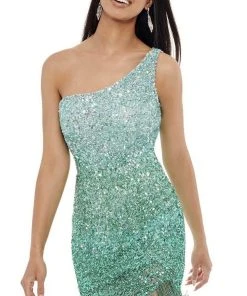 Rachel Allan - 40127 Asymmetric Sequined Fringe Dress