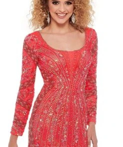 Rachel Allan - 40147 Long Sleeve Open Back Dress