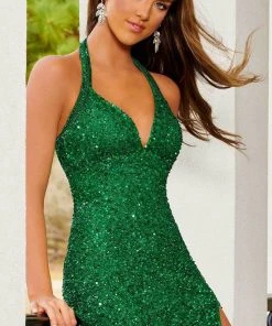 Rachel Allan 40213 - Halter V-Neck Sequin Cocktail Dress