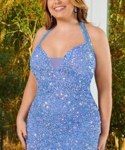 Rachel Allan 40213 - Halter V-Neck Sequin Cocktail Dress