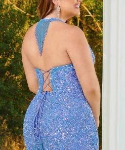 Rachel Allan 40213 - Halter V-Neck Sequin Cocktail Dress