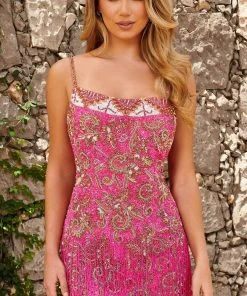 Rachel Allan 40230 - Sleeveless Beaded Fringe Cocktail Dress