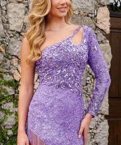 Rachel Allan 40244 - Asymmetrical Cutout Sequin Dress