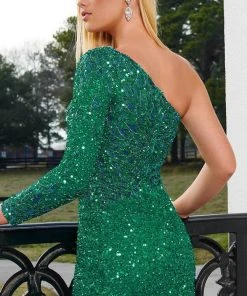 Rachel Allan 40244 - Asymmetrical Cutout Sequin Dress