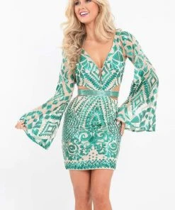 Rachel Allan - 4623 Illusion Angel Sleeve Sequined Cutout Dress Short Dresses