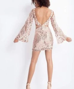 Rachel Allan - 4623 Illusion Angel Sleeve Sequined Cutout Dress Short Dresses