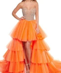 Rachel Allan - 50003 Beaded Pleated High Low Gown 11 Rachel Allan - 50003 Beaded Pleated High Low Gown