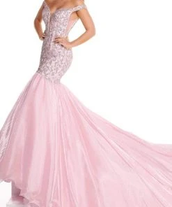 Rachel Allan - 50011 Beaded Off Shoulder Trumpet Dress