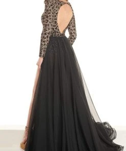 Rachel Allan - 50023 Printed Long Sleeves A-Line Overlay