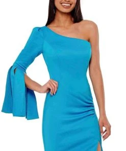 Rachel Allan - 50038 Asymmetric Crepe Mini Dress