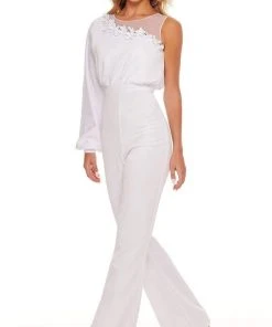 Rachel Allan - 50080 Floral Appliques Jewel Jumpsuit