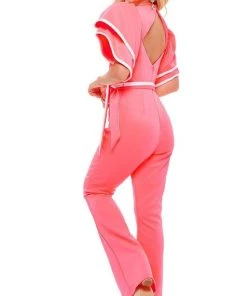 Rachel Allan - 50101 Flutter Sleeve Contrast Jumpsuit