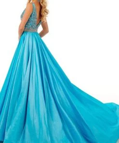 Rachel Allan - 50104 Beaded Plunging Bodice A-Line Gown