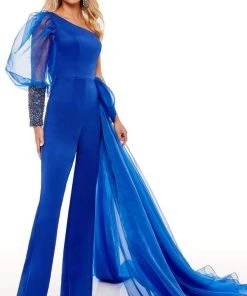 Rachel Allan - 50128 One Shoulder Puffed Beaded Jumpsuit