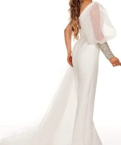 Rachel Allan - 50128 One Shoulder Puffed Beaded Jumpsuit