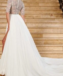 Rachel Allan 50149 - Bejeweled Quarter Length Sleeves Long Gown