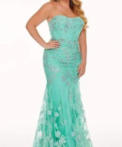 Rachel Allan - 70011W Strapless Embroidery Plus Size Dress