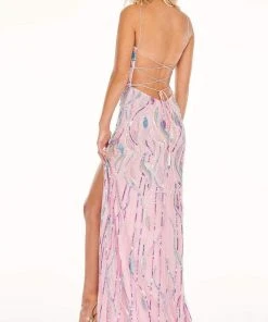 Rachel Allan - 70017 Beaded Tulle Plunging V Neck Sheath Dress