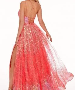 Rachel Allan - 70047 Sequined Scoop Neck High Slit Gown