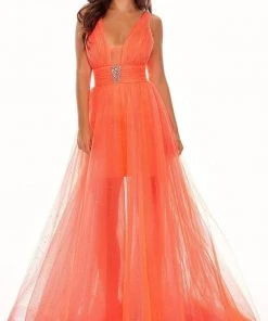 Rachel Allan - 70063 Plunging V Neck Tulle Dress