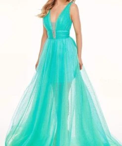 Rachel Allan - 70063 Plunging V Neck Tulle Dress 8 Rachel Allan - 70063 Plunging V Neck Tulle Dress