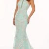 Rachel Allan - 70066 Lace Applique High Halter Trumpet Dress 1 Rachel Allan - 70066 Lace Applique High Halter Trumpet Dress