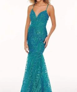 Rachel Allan - 70071 Sequin Plunging Sweetheart Trumpet Gown