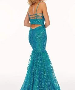 Rachel Allan - 70071 Sequin Plunging Sweetheart Trumpet Gown