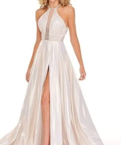 Rachel Allan - 70098 High Halter A-Line Dress With Slit