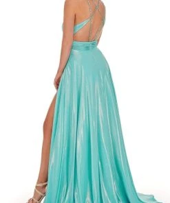 Rachel Allan - 70098 High Halter A-Line Dress With Slit