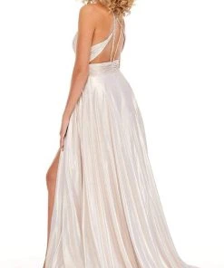 Rachel Allan - 70098 High Halter A-Line Dress With Slit