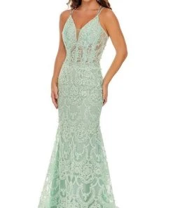 Rachel Allan - 70112 Applique Deep V Neck Mermaid Gown