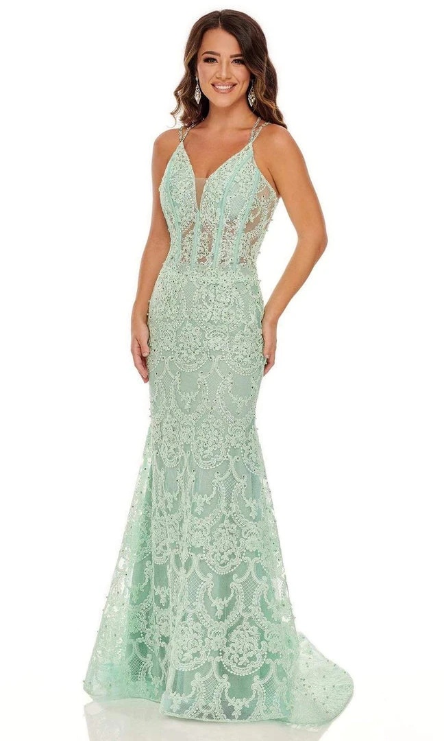 Rachel Allan - 70112 Applique Deep V Neck Mermaid Gown 3 Rachel Allan - 70112 Applique Deep V Neck Mermaid Gown