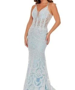 Rachel Allan - 70112 Applique Deep V Neck Mermaid Gown 13 Rachel Allan - 70112 Applique Deep V Neck Mermaid Gown