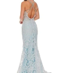 Rachel Allan - 70112 Applique Deep V Neck Mermaid Gown 14 Rachel Allan - 70112 Applique Deep V Neck Mermaid Gown
