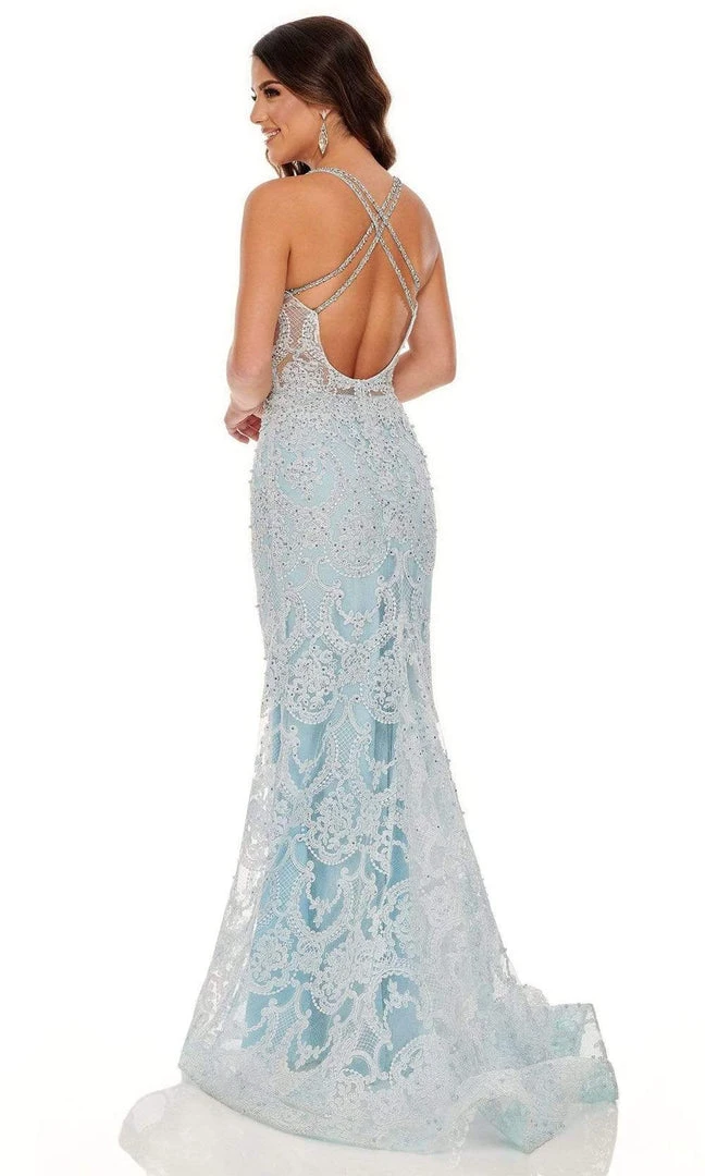 Rachel Allan - 70112 Applique Deep V Neck Mermaid Gown 8 Rachel Allan - 70112 Applique Deep V Neck Mermaid Gown